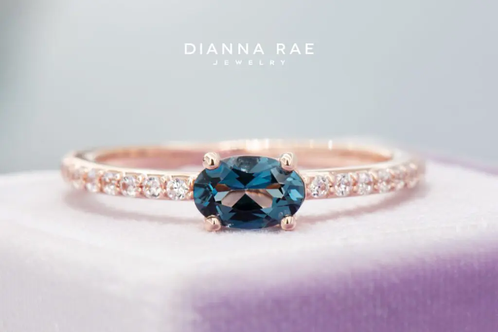 10K Rose Gold Oval London Blue Topaz and Lab Grown Diamond Ring