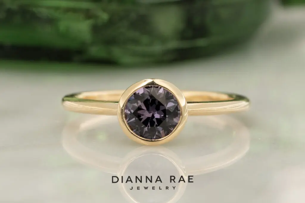 14K Yellow Gold Bezel Set Purple Spinel Ring