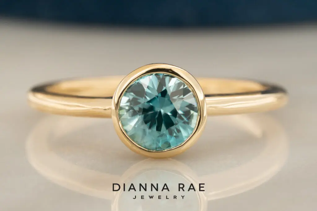 14K Yellow Gold Blue Zircon Bezel Set Ring