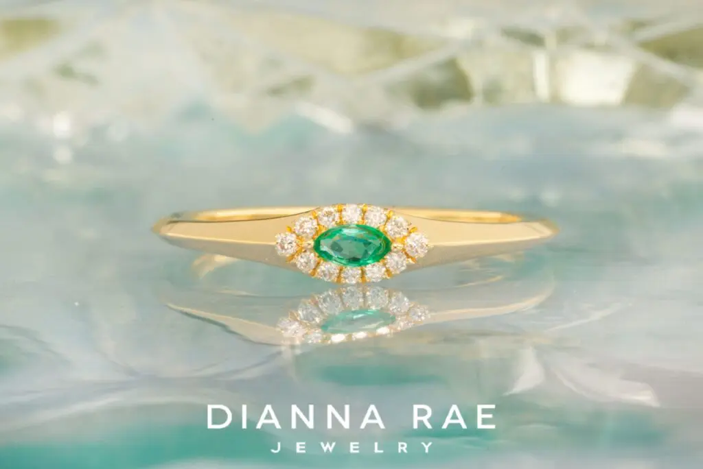 14K Yellow Gold Emerald and Diamond Band