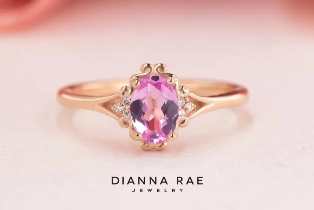 10K Rose Gold Imitation Pink Tourmaline and Lab Diamond Accents