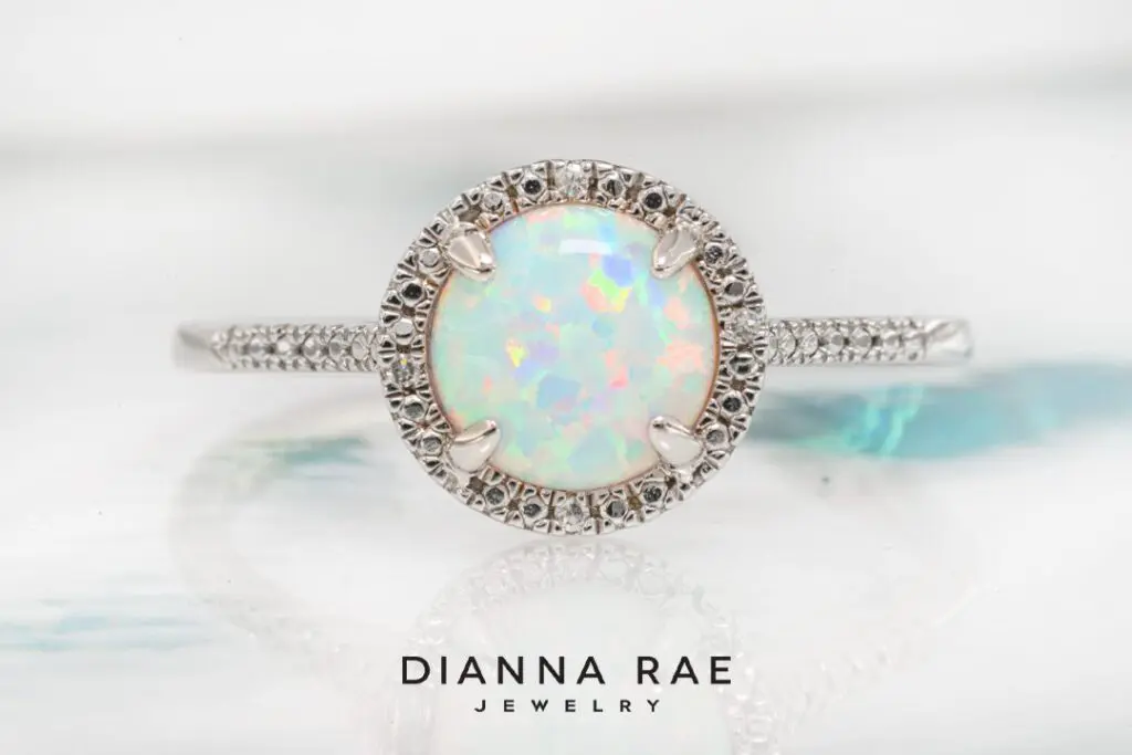 Sterling Silver Lab Opal Ring with Diamond Accents