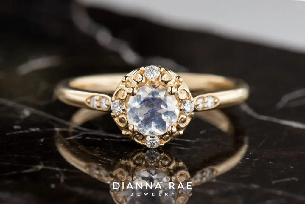 10K Yellow Gold Moonstone and Lab Grown Diamond Ring