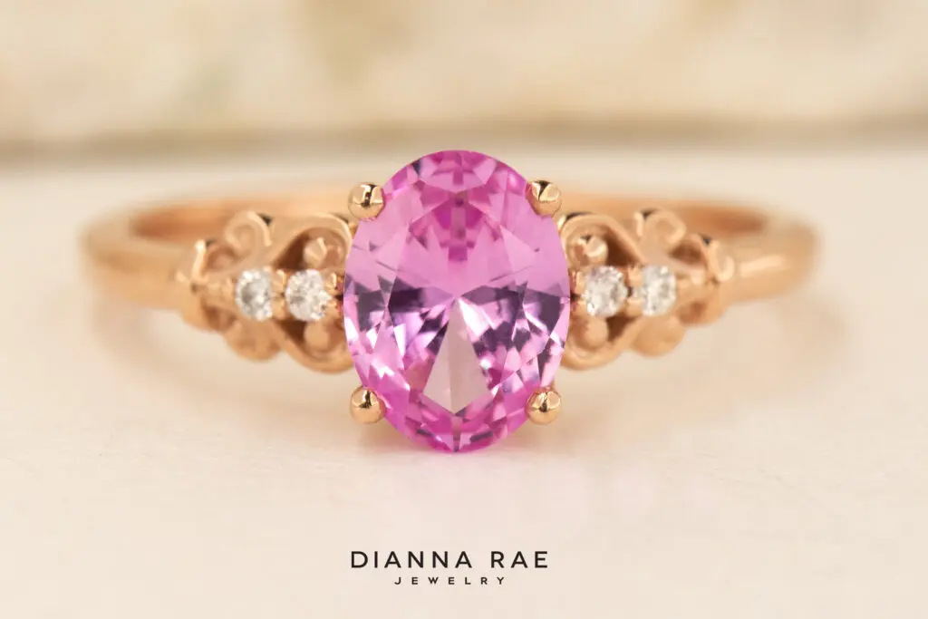 10K Rose Gold Imitation Pink Tourmaline and Lab Diamond Class Ring