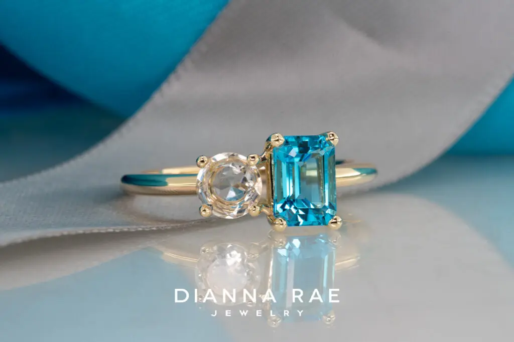10K Yellow Gold Swiss Blue Topaz and Moonstone Ring