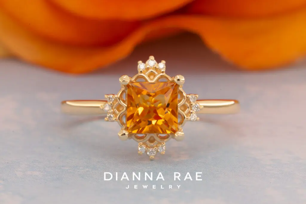 10K Yellow Gold Citrine Ring with Diamond accents