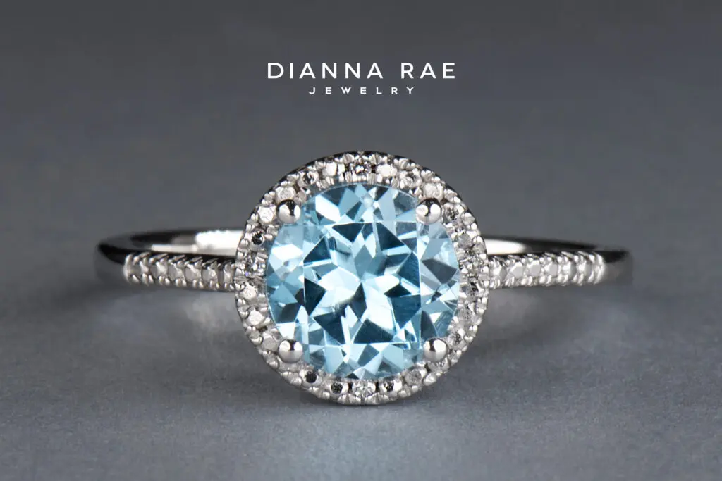 Sterling Silver Aquamarine and Diamond Ring