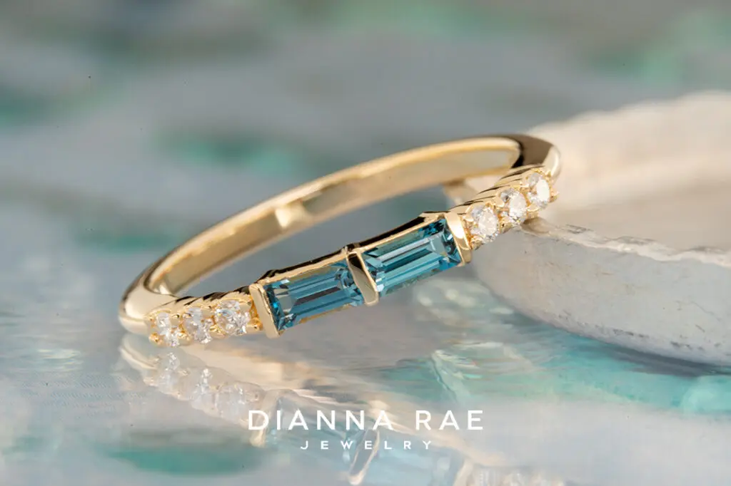10K Yellow Gold London Blue Topaz and Diamond Accented Band