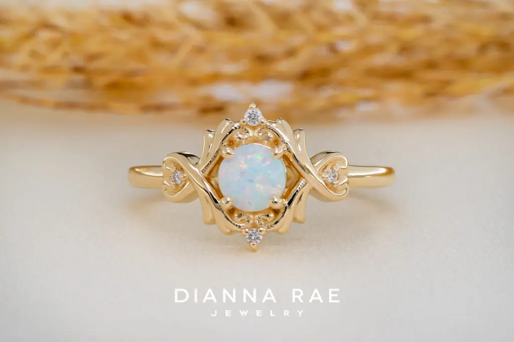 10K Yellow Gold Ring with Lab Opal and Diamond Accents