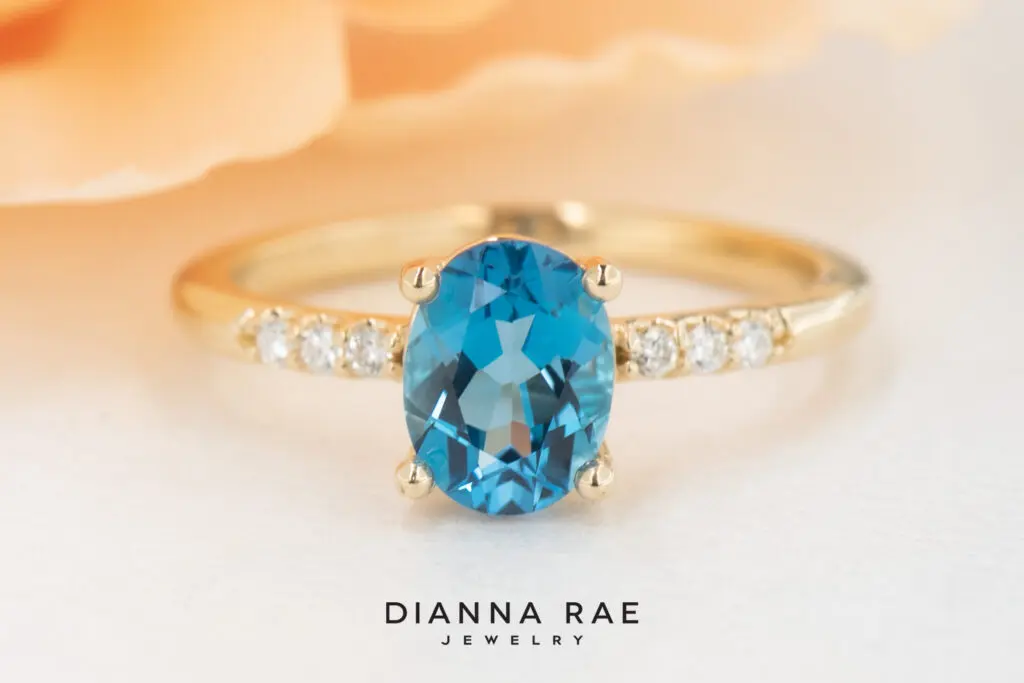 10K Yellow Gold Swiss Blue Topaz and Lab Diamond Accented Ring