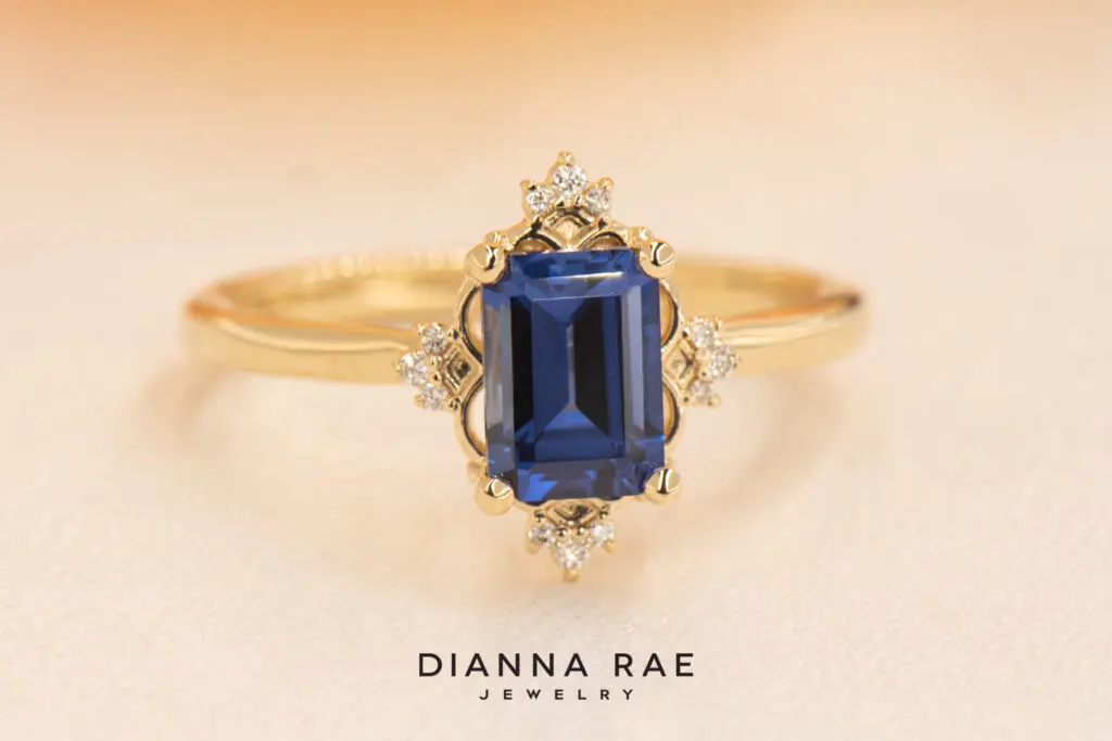 10K Yellow Gold Class Ring with Imitation Tanzanite and Lab Diamond Accents