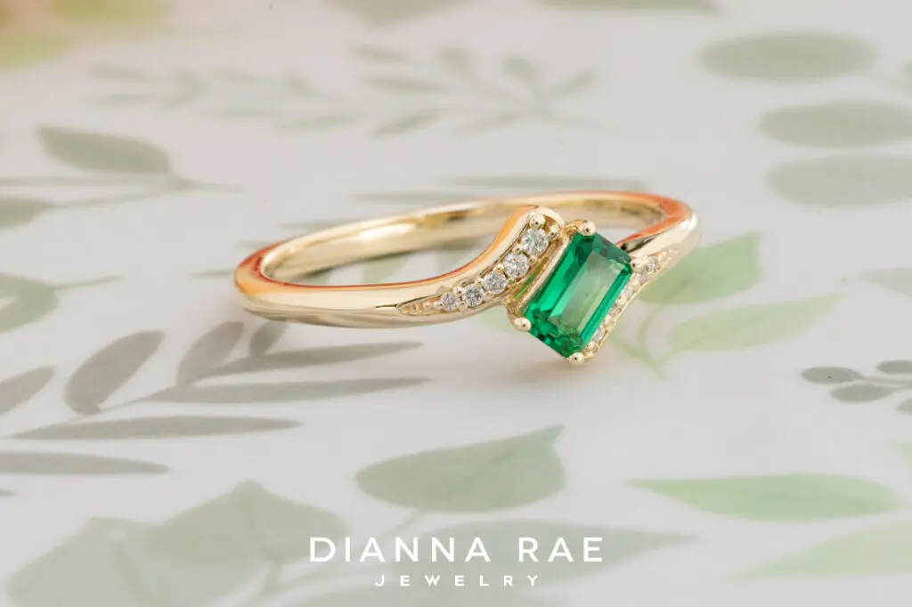 10K Yellow Gold Imitation Emerald and Lab Diamond Ring