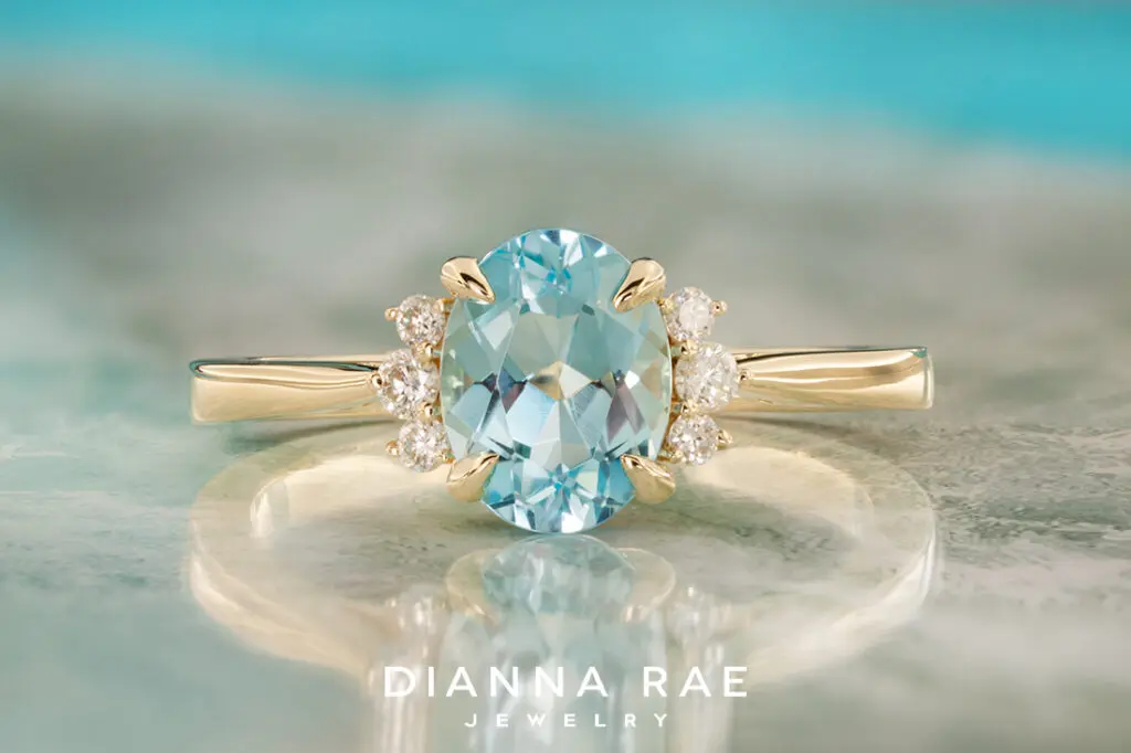14K Yellow Gold Oval Blue Topaz with Diamond Accents