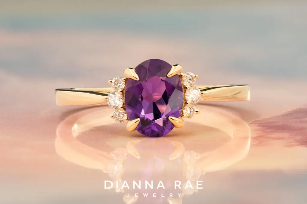 14K Yellow Gold Oval Amethyst Ring with Diamond Accents