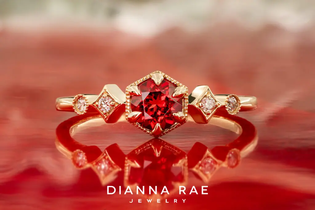 14K Yellow Gold Garnet with Diamond Accented Band