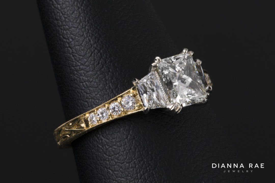 001-100-00085_DRJ_1051_Yellow-Gold-White-Gold-3-Stone-Vintage-Hand-Engraved-Diamond-Engagement-Ring_05-1-scaled