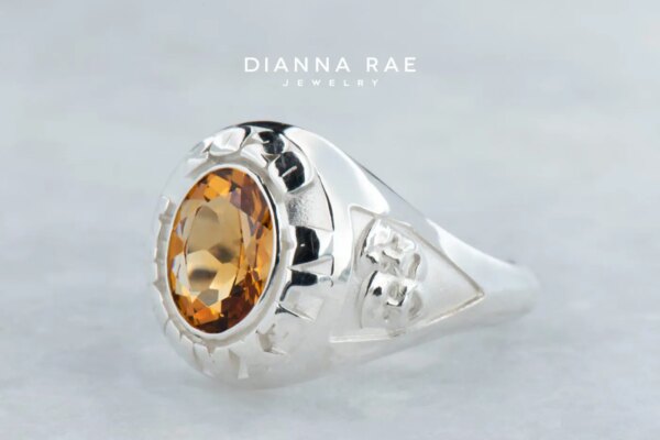 Sterling Silver Oval Citrine Class Ring with Custom Lettering