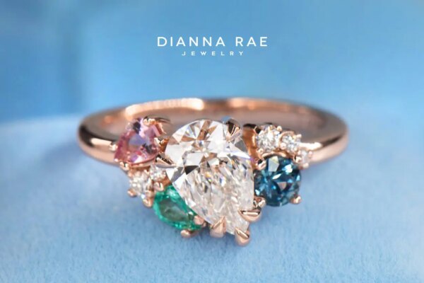 Rose Gold Asymmetrical Lab-Grown Diamond & Gemstone Ring