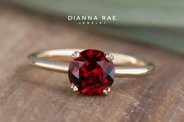 Yellow Gold Round Garnet Solitaire Birthstone Ring