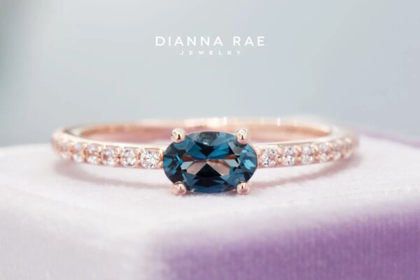 Rose Gold Oval London Blue Topaz and Lab-Grown Diamond Stackable Ring