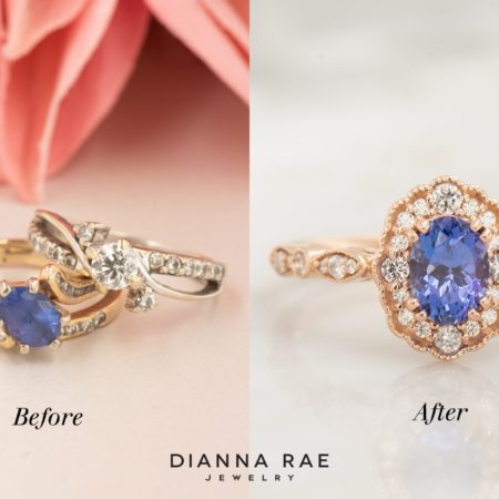 001-21509-001_Tanzanite-Magnolia-Petal-Rose-Gold-Wedding-Set_BefAft-1-1-scaled