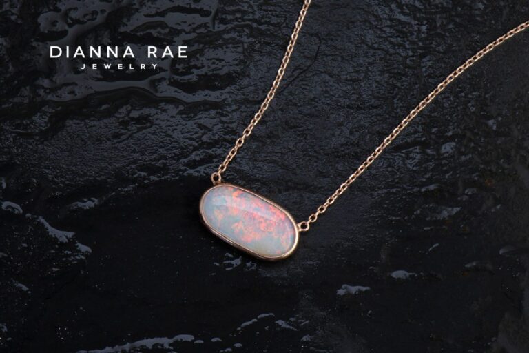Rose Gold EastWest Opal Bezel Necklace Dianna Rae Jewelry