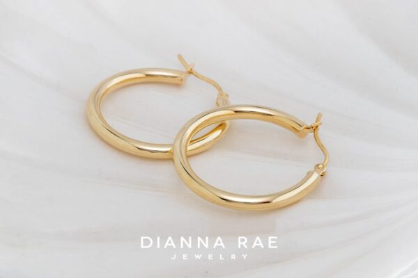 Yellow Gold Filled Thick Flower Engraved Hoops Earrings - Dianna Rae Jewelry