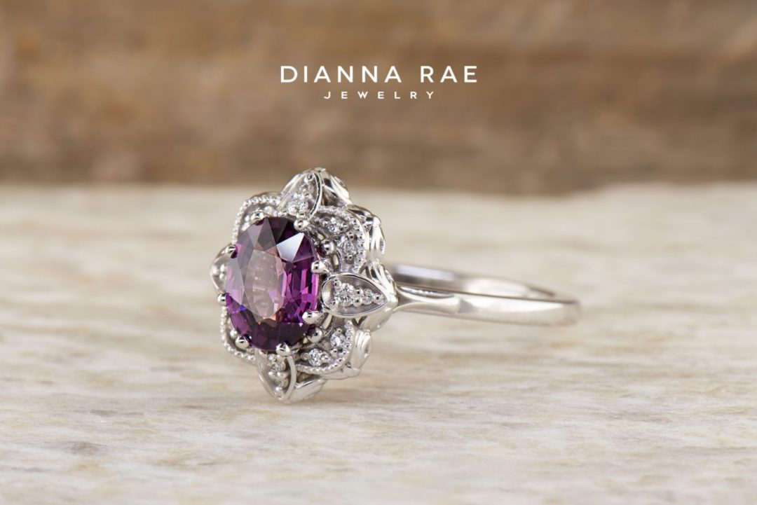 DRJ_DRJB04_White-Gold-Purple-Garnet-Ring-with-Floral-Design-Diamond-Accents-and-Milgrain-Detail_03-1