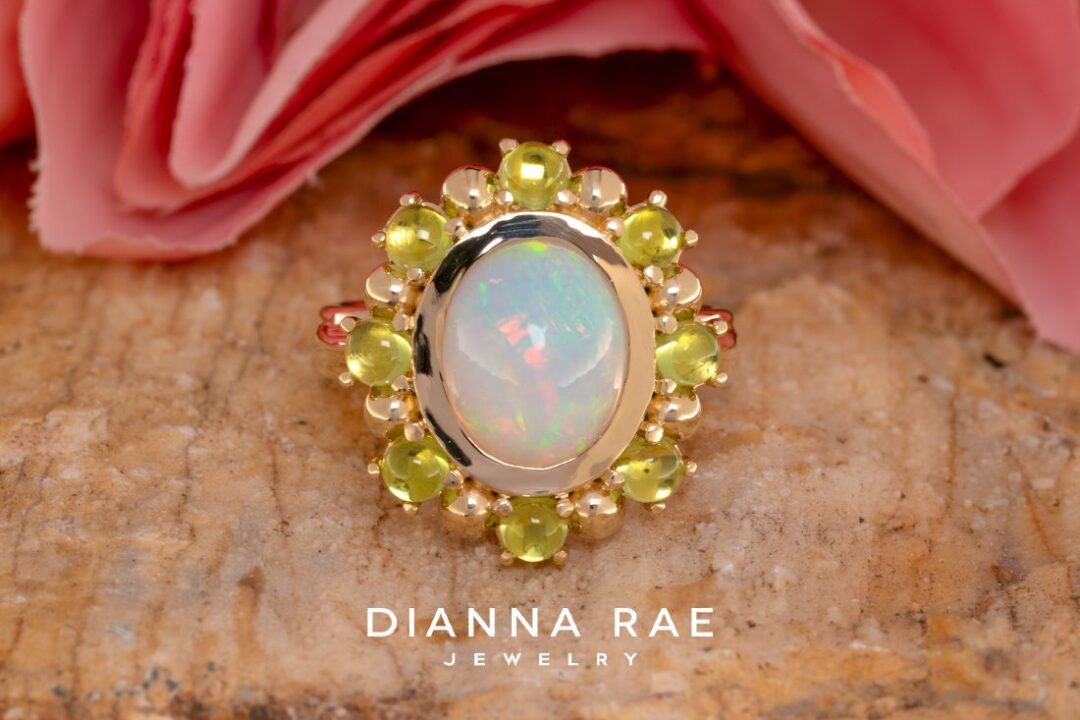 Ethiopian Opal Ring with Peridot Halo - Image 4