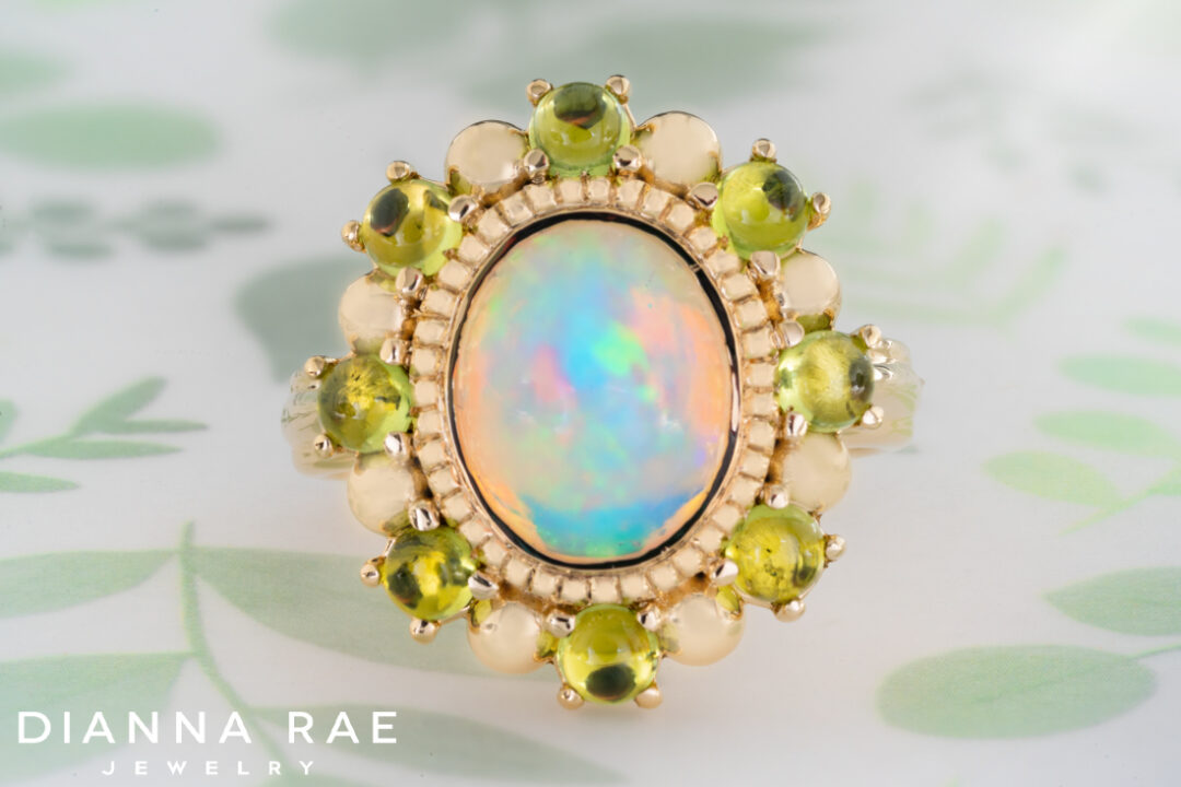 Ethiopian Opal Ring with Peridot Halo - Image 2