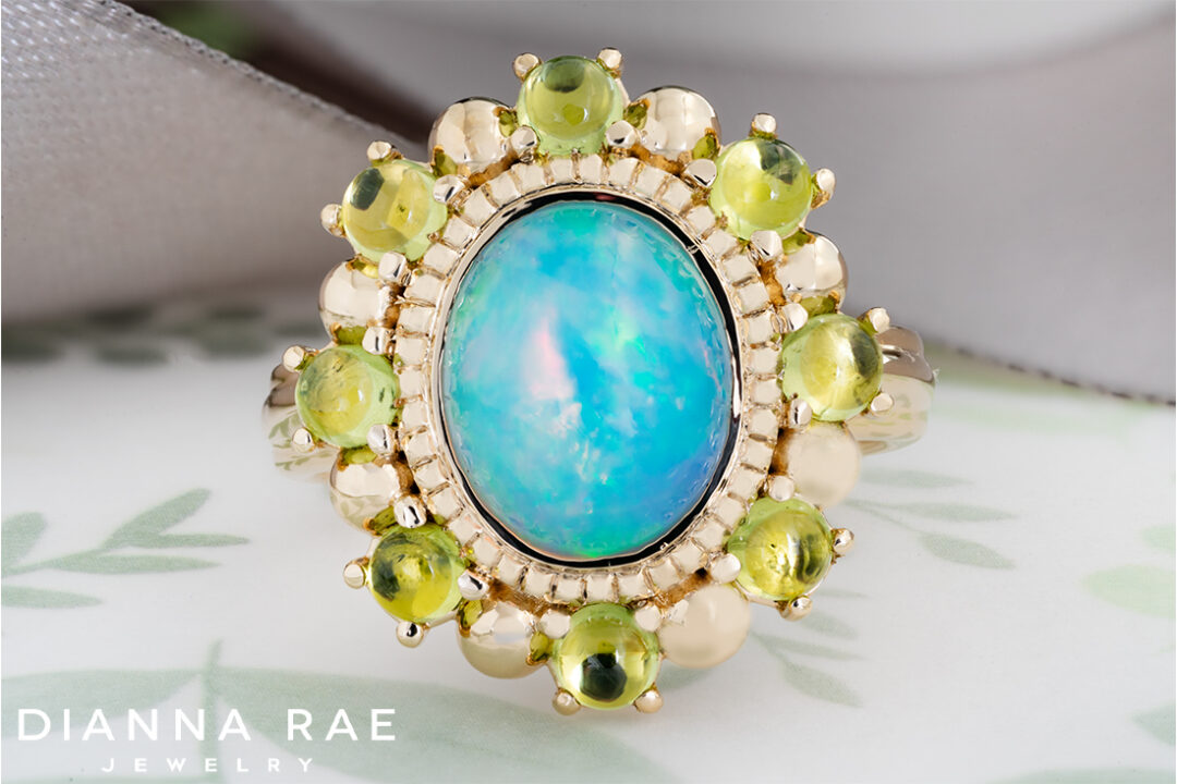 Ethiopian Opal Ring with Peridot Halo - Image 3