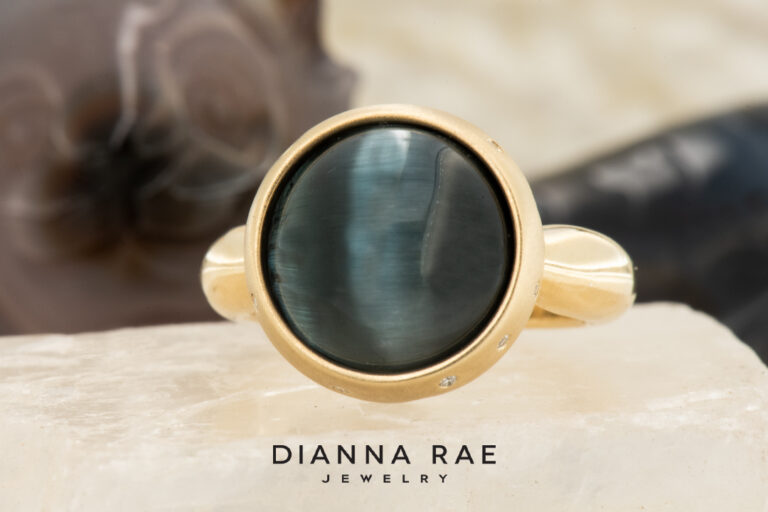 Cat's Eye Tourmaline Bezel Set Ring with Natural Diamond Accents