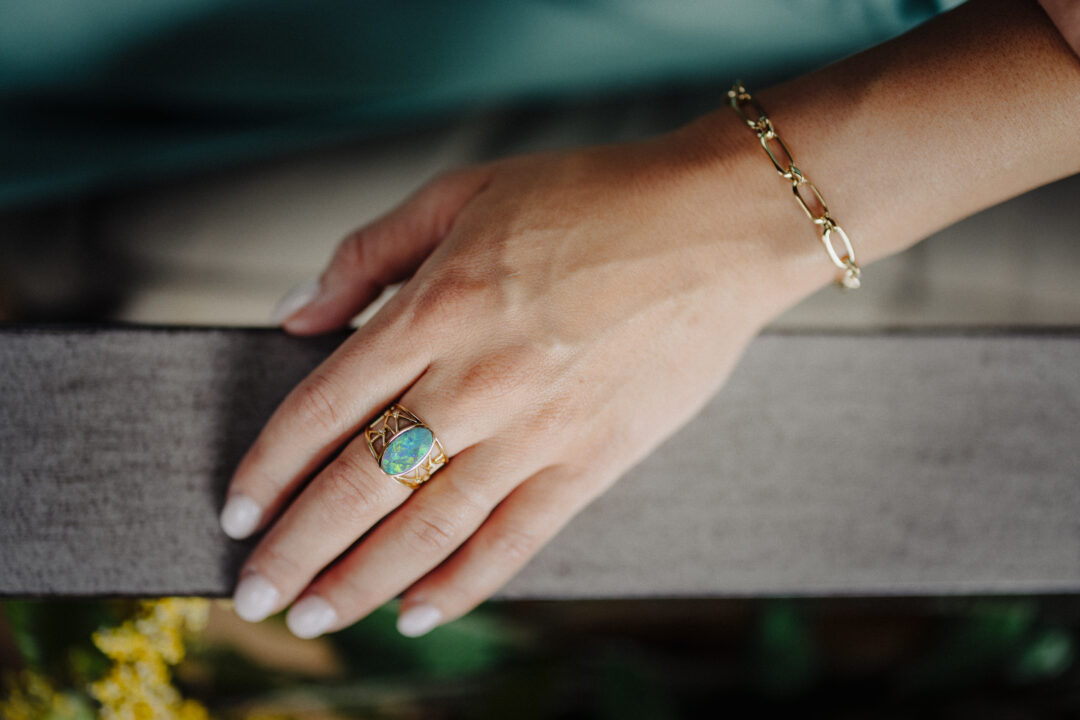 Geometric Bezel Set Black Opal Ring - Image 4