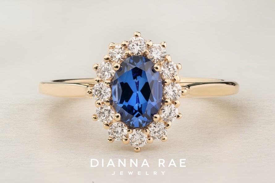 10K Yellow Gold Ring with Imitation Tanzanite and Diamond Accents