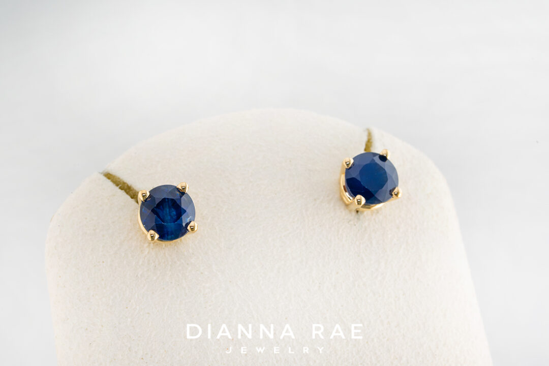 Yellow Gold Blue Sapphire Studs