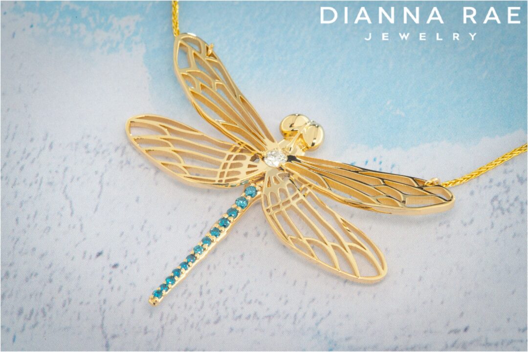 Teal Diamond Dragonfly Pendant – view 2