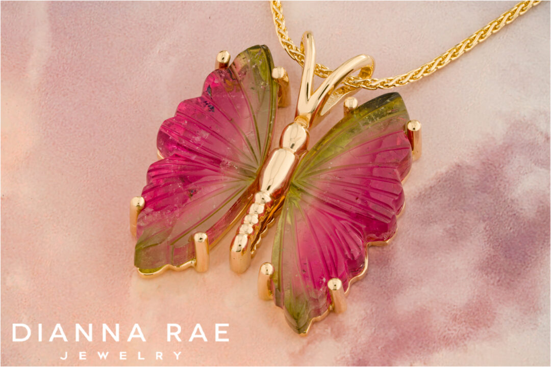 Watermelon Tourmaline Butterfly Pendant - Image 2