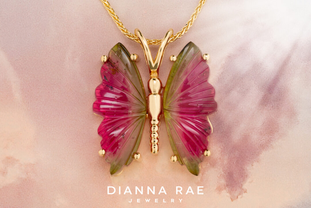 Watermelon Tourmaline Butterfly Pendant