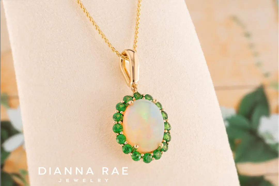 Ethiopian Opal Pendant with Tsavorite Garnet Halo