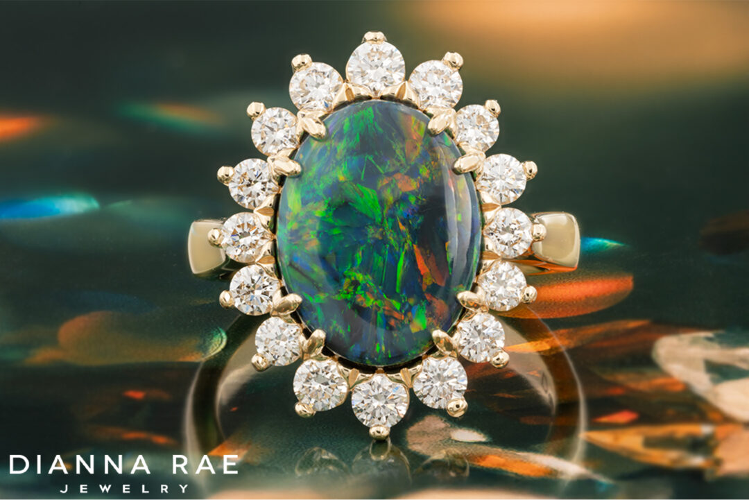 Black Opal Ring with Diamond Accented Halo