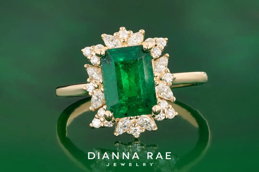 Emerald Ring with Diamond Halo