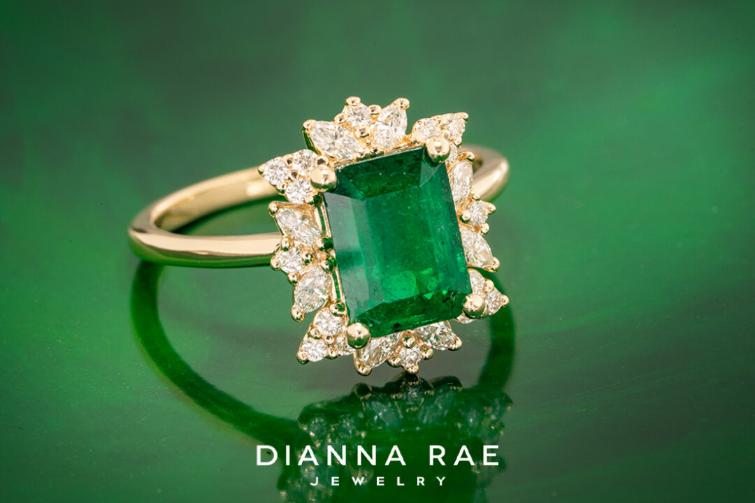 Emerald Ring with Diamond Halo - Image 2