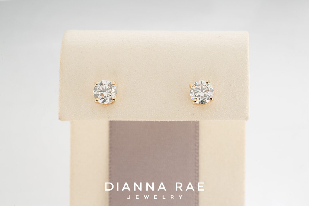 2.22 Carat Total Weight Yellow Gold Natural Diamond Studs