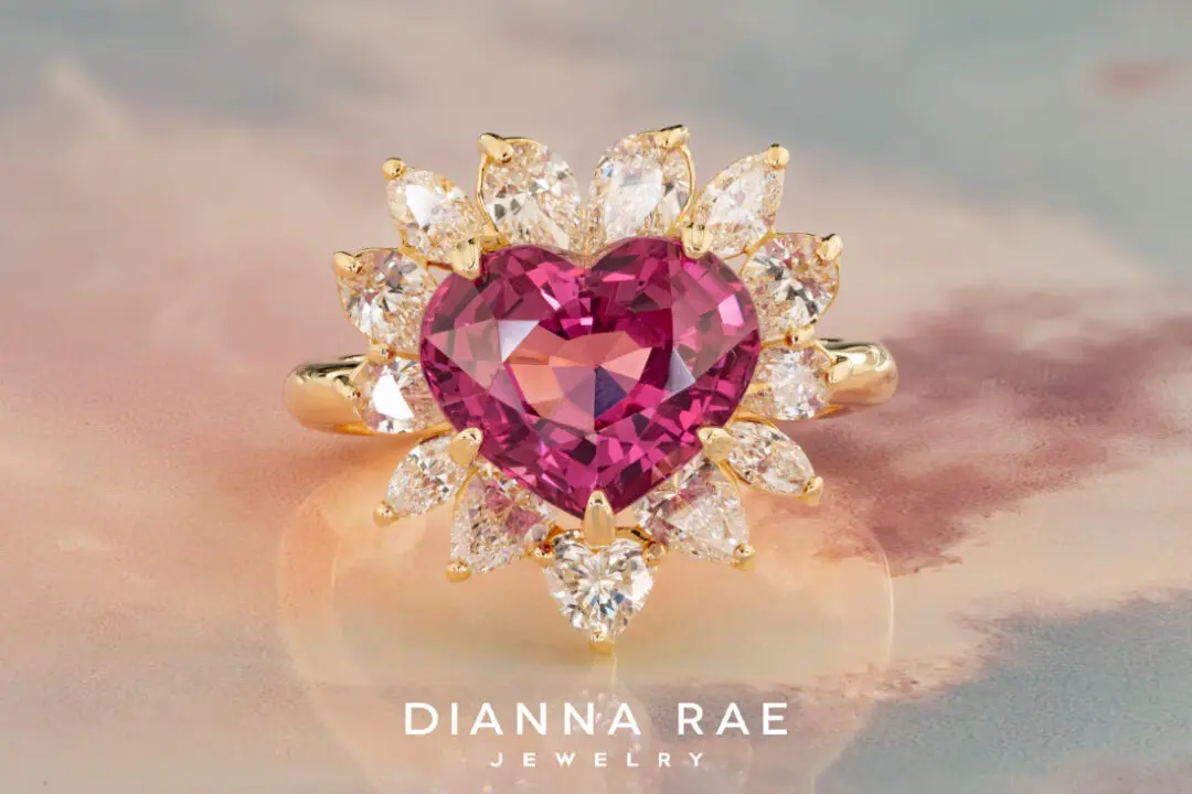 Heart Shaped Pink Spinel Ring With Diamond Halo