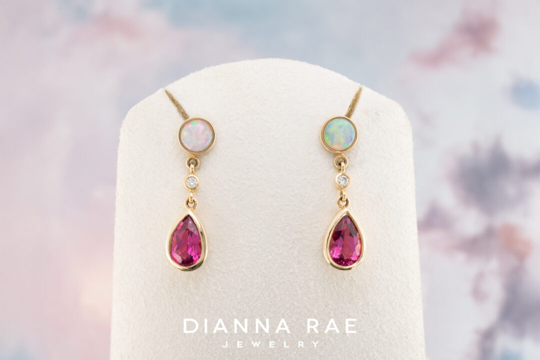 Pink Tourmaline & Opal Dangle Earrings