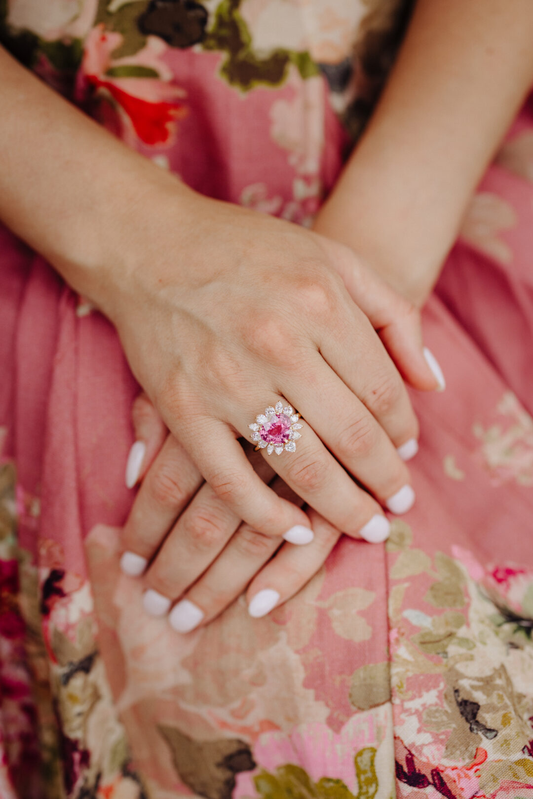 Heart Shaped Pink Spinel Ring With Diamond Halo - Image 6