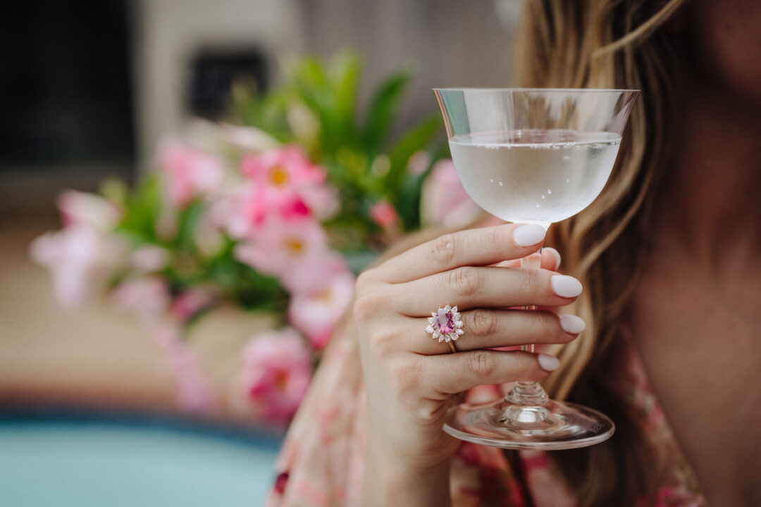 Heart Shaped Pink Spinel Ring With Diamond Halo - Image 4