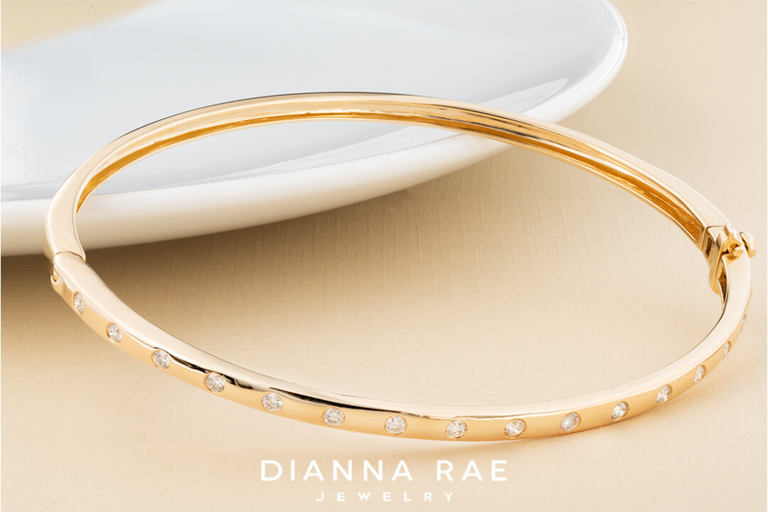 14K Yellow Gold Bangle with Diamond Accents