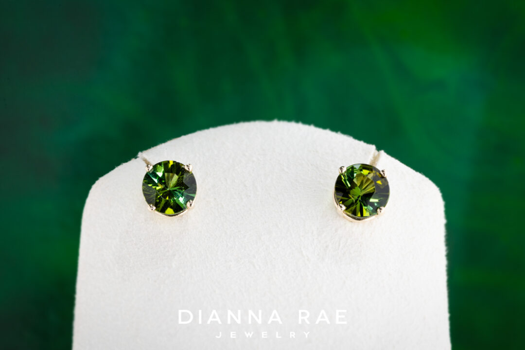 14K Yellow Gold Green Tourmaline Studs