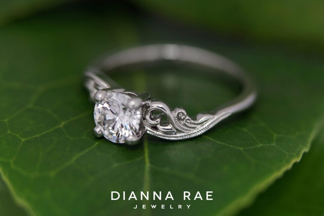 White Gold Diamond Scroll Engagement Ring